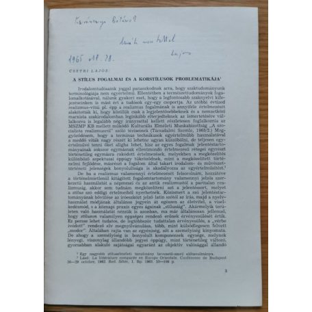 Csetri Lajos: A stílus fogalmai és a korstílusok problematikája (Dedikált!)