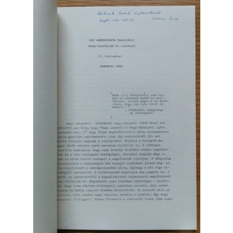 Ferenczi Imre: Egy anekdotakör tanulságai-Bagi historiák és rokonaik I. (Dedikált!)