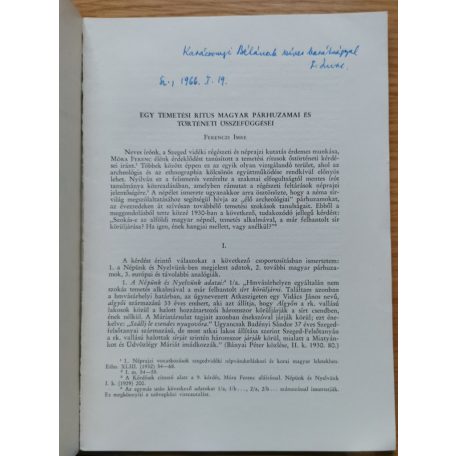 Ferenczi Imre: Egy temetési rítus párhuzamai és történeti összefüggései (Dedikált!)