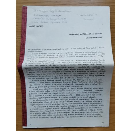 Madas József: Helyszínrajz az 1722. évi Pécs-belváros utcáiról és telkeiről (Dedikált!)