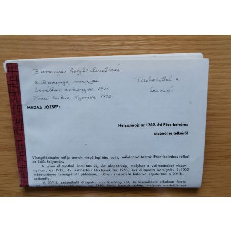 Madas József: Helyszínrajz az 1722. évi Pécs-belváros utcáiról és telkeiről (Dedikált!)