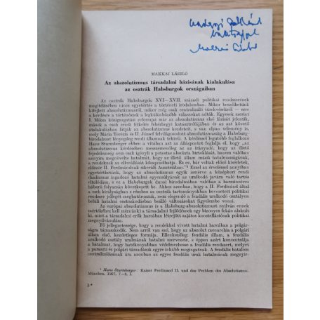 Makkai László: Az abszolutizmus társadalmi bázisának kialakulása az osztrák Habsburgok országaiban (Dedikált!)