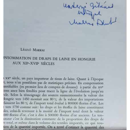 Makkai László: Commerce et Consommation de Draps de Laine En Hongrie aux XII-XVII. siecles (Dedikált!)