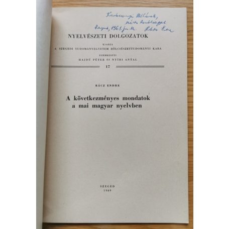 Rácz Endre: A következményes mondatok a mai magyar nyelvben (Dedikált!)