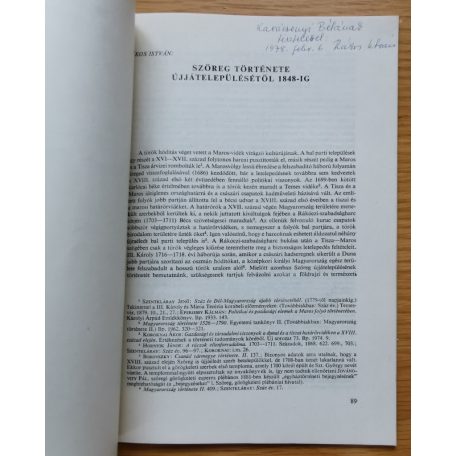 Rákos István: Szőreg története újjátelepülésétől 1848-ig (Dedikált!)