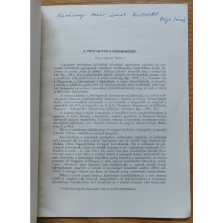 Végh József Mihály: A prózaritmus kérdéseiről (Dedikált!)