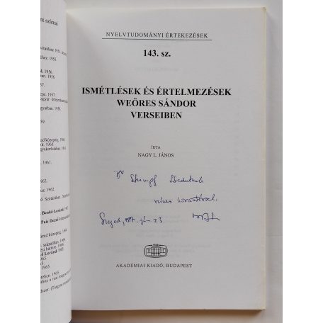 Nagy L. János: Ismétlések és értelmezések Weöres Sándor verseiben (Dedikált)
