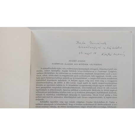 Krajkó András: Schöpflin Aladár Ady-képének változásai (dedikált!) 