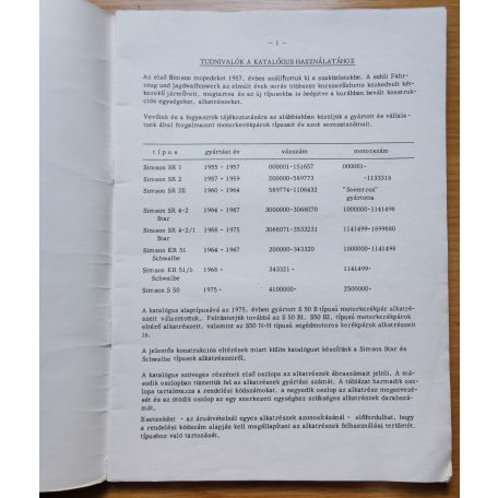 Simson S 50 típusú motorkerékpár alkatrész katalógus