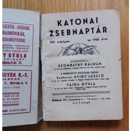 Szombathy Kálmán (szerk.): Katonai zsebnaptár XXIII. évfolyam az 1940. évre