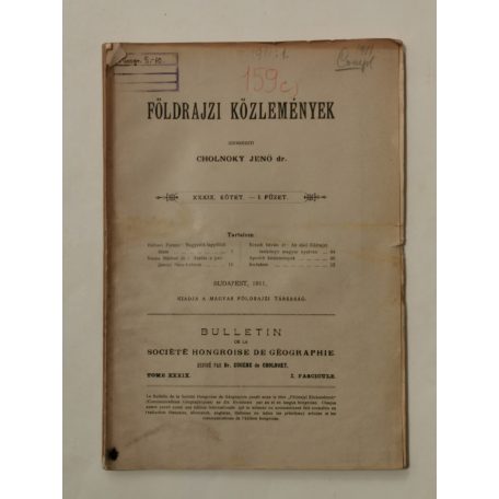 Cholnoky Jenő, Dr.: Földrajzi közlemények XXXIX. évf. I-X. füzet
