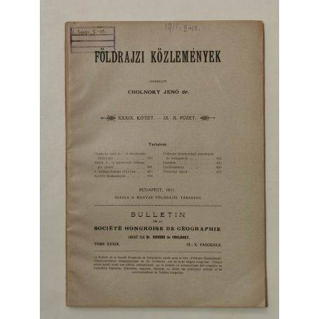 Cholnoky Jenő, Dr.: Földrajzi közlemények XXXIX. évf. I-X. füzet