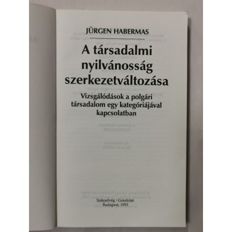 Jürgen Habermas: A társadalmi nyilvánosság szerkezetváltozása