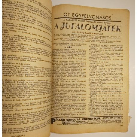 Rejtő Jenő: A jutalomjáték /Szinházi Élet 1934/5. szám/ Első kiadás!