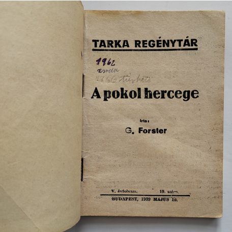 G. Forster: A pokol hercege  Tarka Regénytár V/19. szám
