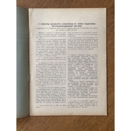 Fogarasi Zoltán, Dr.: A népesség anyanyelvi, nemzetiségi és vallási megoszlása törvényhatóságonkint 1941-ben