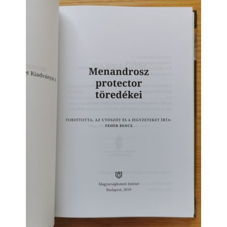 Fehér Bence: Menandrosz protector töredékei