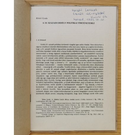Kristó Gyula: A 10. századi erdély politikai történetéhez ( Dedikált! )