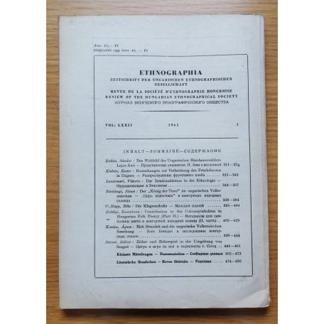 K. Kovács László (szerk.): Ethnographia 1961/1,3,4 számok