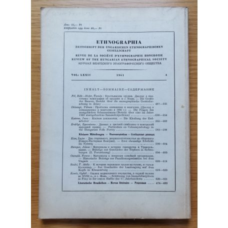 K. Kovács László (szerk.): Ethnographia 1961/1,3,4 számok