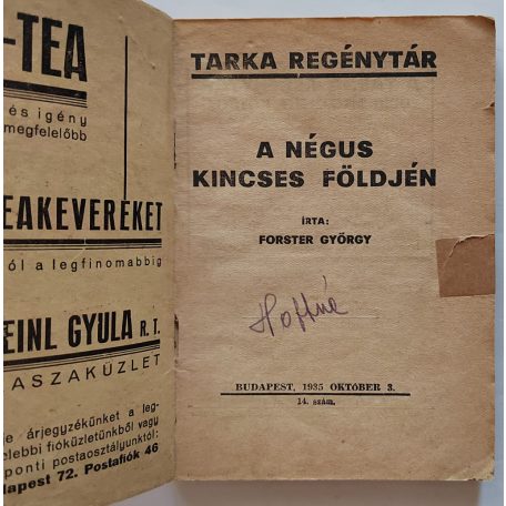 G. Forster: A négus kincsek földjén Tarka Regénytár I/14. szám