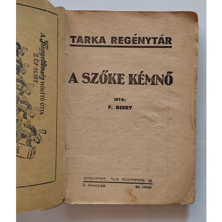 F. Beery: A szőke kémnő  Tarka Regénytár II/48. szám