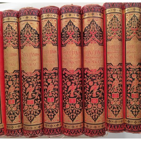 Arany János összes munkái I-XII. (aranyozott, szecessziós kötésben, gyűjtőpéldány).