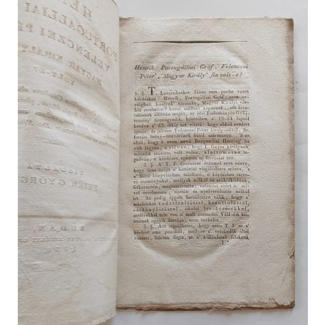 Fejér György: Henrik Portugalliai Gróf Velenczei Péter Magyar király’ fia volt-e? Visgálta ~~