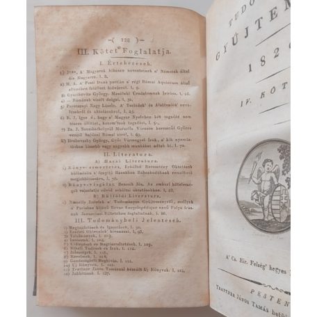 Tudományos Gyűjtemény [A kor egyetemes tudományosságának folyóirata.] 1820/1. harmadév (Negyedik esztendei folyamat - 1., 2., 3., 4. kötet)