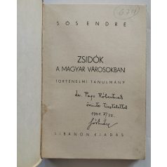   Sós Endre: Zsidók a magyar városokban. Első kiadás, dedikált!