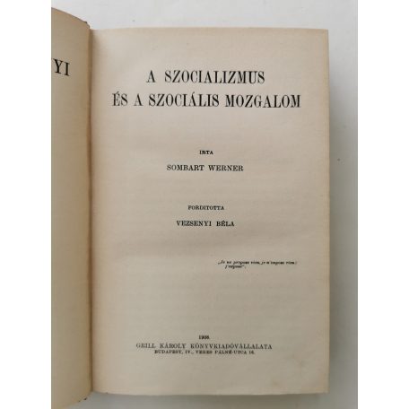 Sombart Werner: A szocializmus és a szociális mozgalom