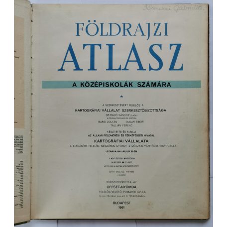 Földrajzi atlasz a középiskolák számára 1961