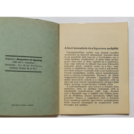 Kiss Ferenc, Dr. (szerk.): Hívő keresztény és a fegyveres szolgálat