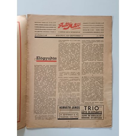 Autó-Motor XI. évf. 15. sz. (1939. szeptember)