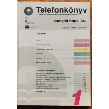 Telefonkönyv - Csongrád megye 1993 (benne: Arany Oldalak Csongrád megye 1992/93.)
