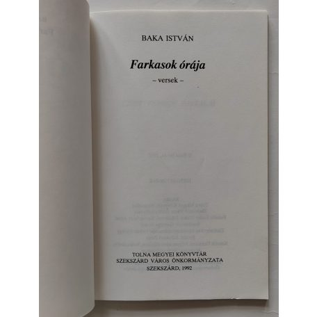 Baka István: Farkasok órája (Első kiadás!)