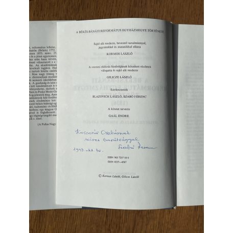 Kis Bálint: A Békés-Bánáti Református Egyházmegye története (1836) (Dedikált)