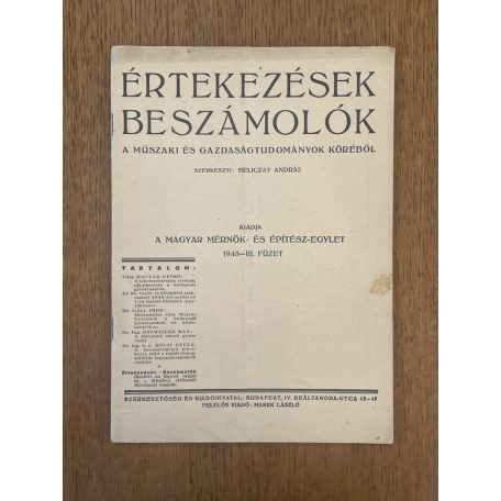 Értekezések, beszámolók a műszaki és gazdaságtudományok köréből 1943. III. füzet