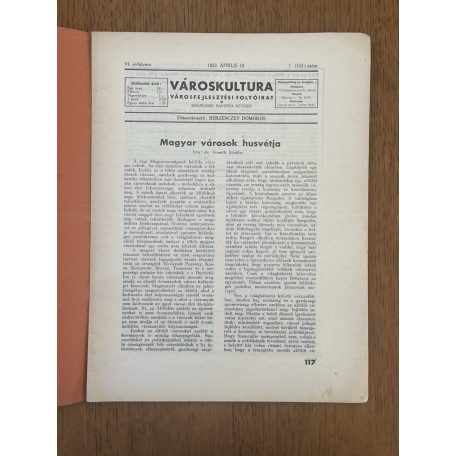 Városkultura VI. évf. 7. sz. (1933. április 10.)