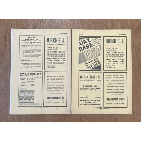 Technika XVIII. évf. 1. és 6-10. sz. (1937)