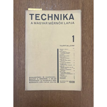 Technika XIX. évf. 1. sz. (1938)