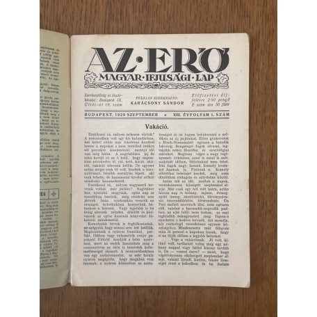 Az Erő XIII. évf. 1. sz. 1929. szeptember