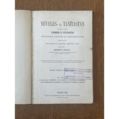 Mennyey József: Nevelés- és tanítástan III. kötet